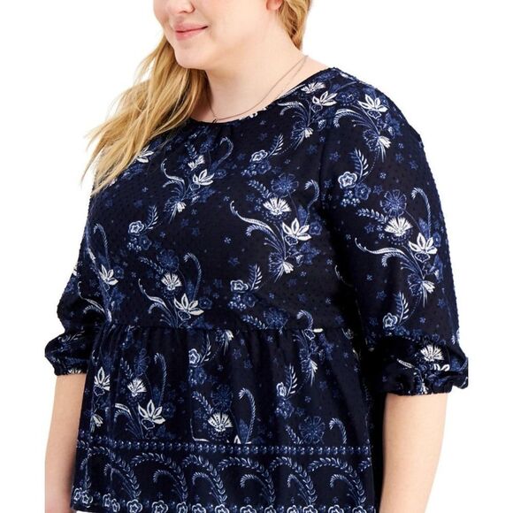 Style & Co Petite Printed Clip-Dot Top Industrial Blue PL - Picture 3 of 3